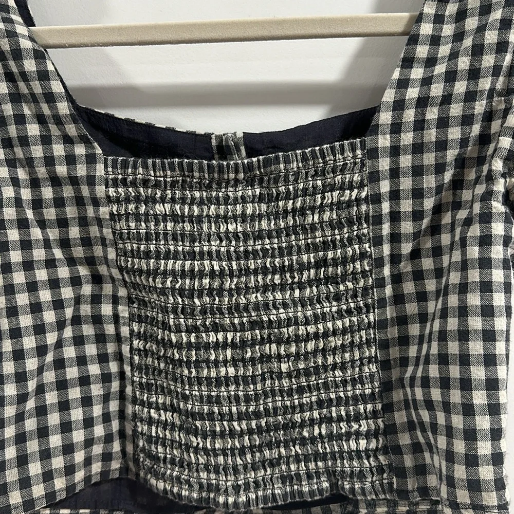 Urban Outfitters Gingham Button Down Ruffle Cap Sleeve Top Size Medium - Picture 8 of 8